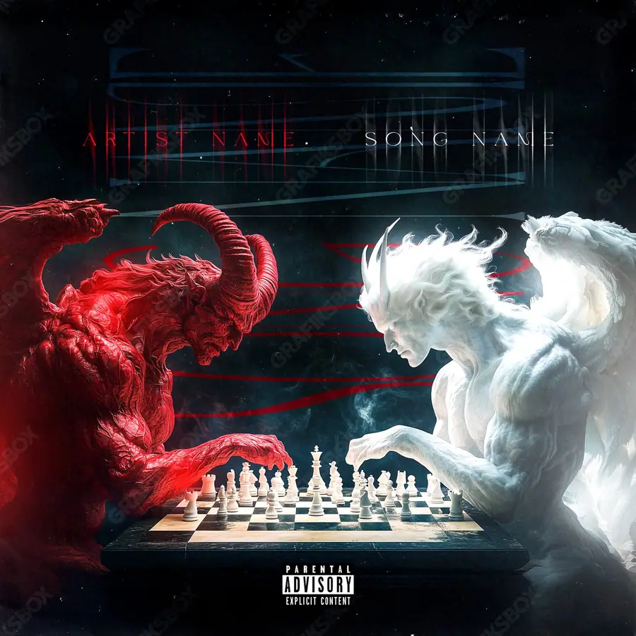 Portada de álbum prediseñada «Devil Angel» — imágenes duras en un encuadre de tonos bajos, en una gama roja