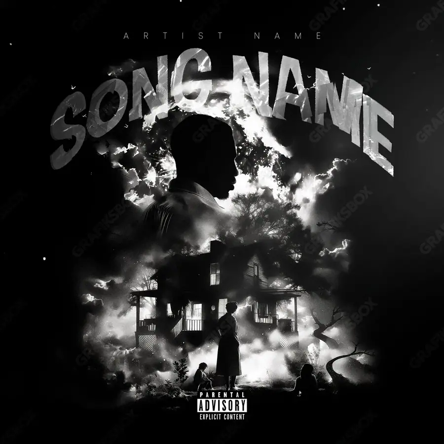 Portada de álbum prediseñada «Big Father» — una figura masculina y una composición firme, en una gama en blanco y negro