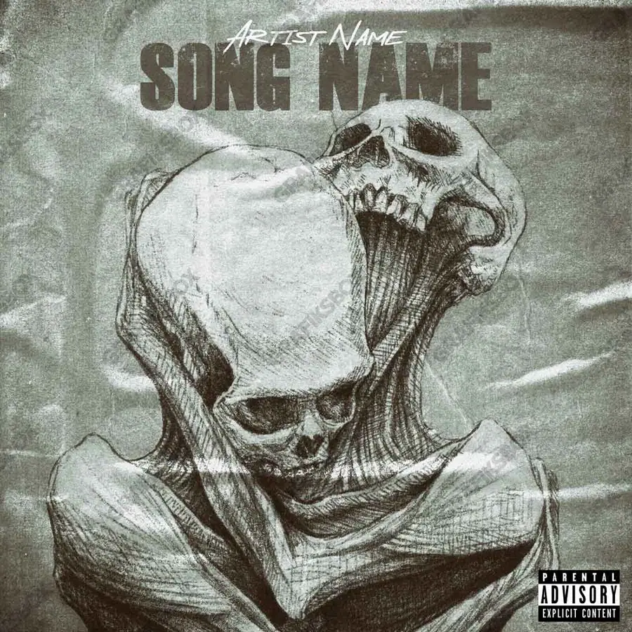 Portada de álbum prediseñada «Self Death» — una escena sombría que mantiene la tensión, en una paleta monocroma