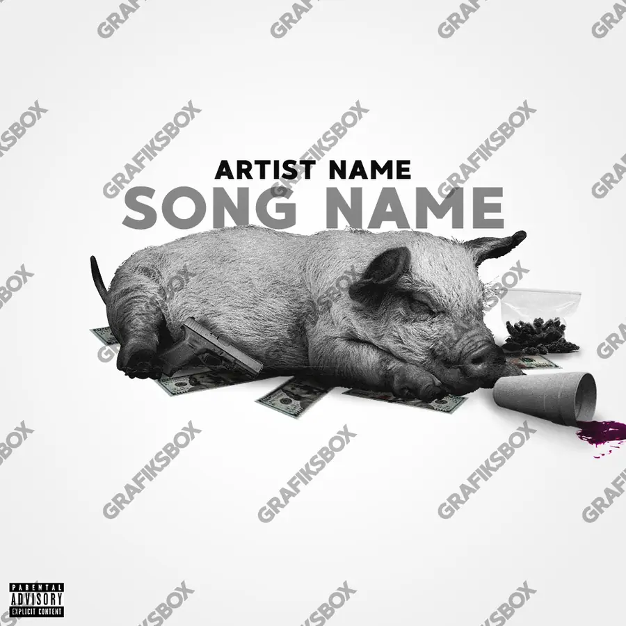 Premade album cover “Piggy” — a frame that refuses to sit in one category in a black and white palette
