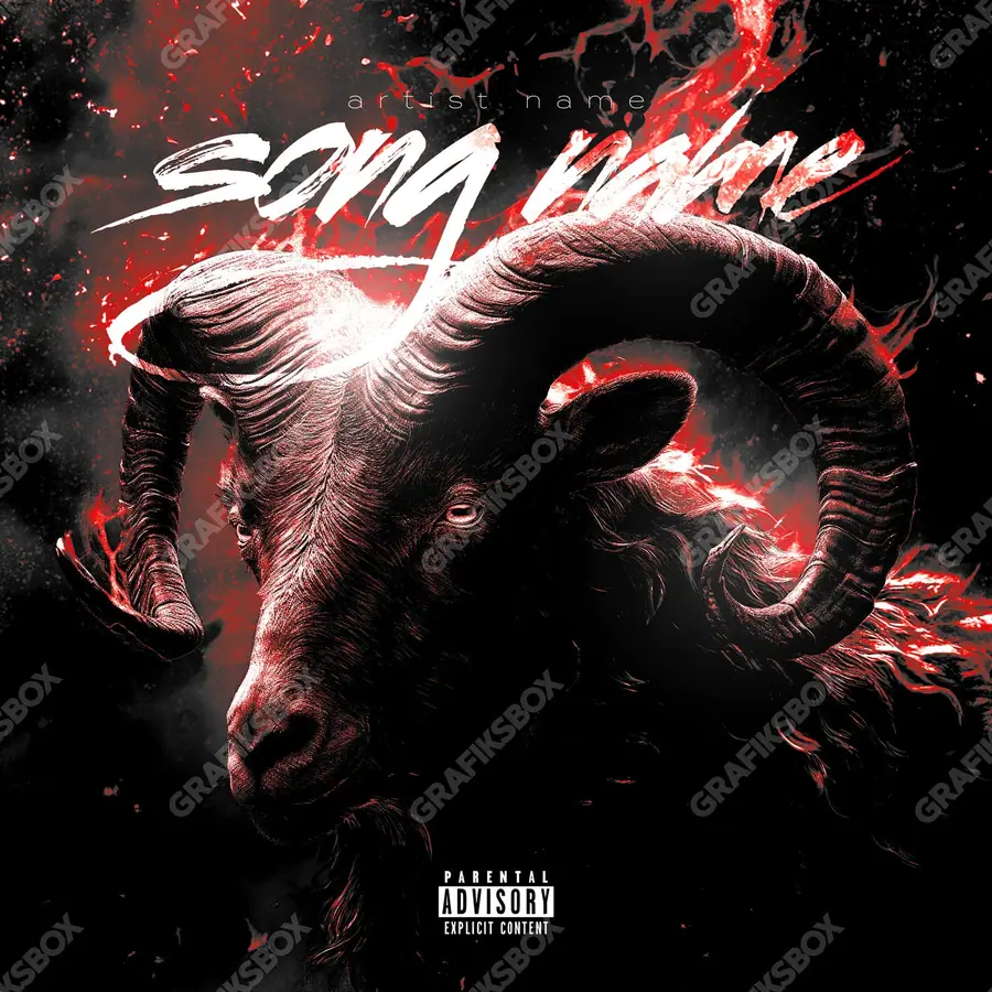 Portada de álbum prediseñada «Cabron» — una idea visual original sin equivalente cercano en el catálogo, en una gama roja