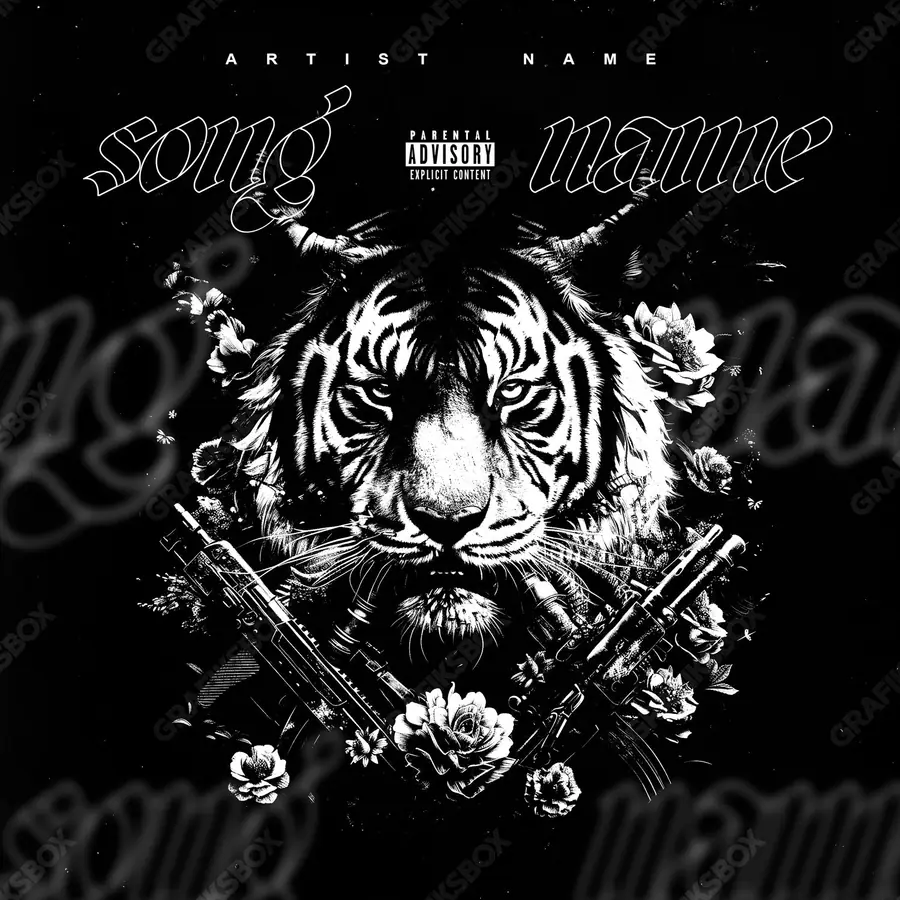 Premade album cover “Tiger Gang” — a subject with a character of its own in a black and white palette