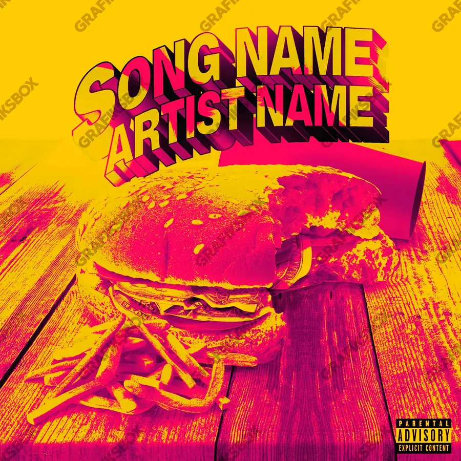 Premade album cover “Cash Burger” — a frame about status, gold under heavy light in a red palette