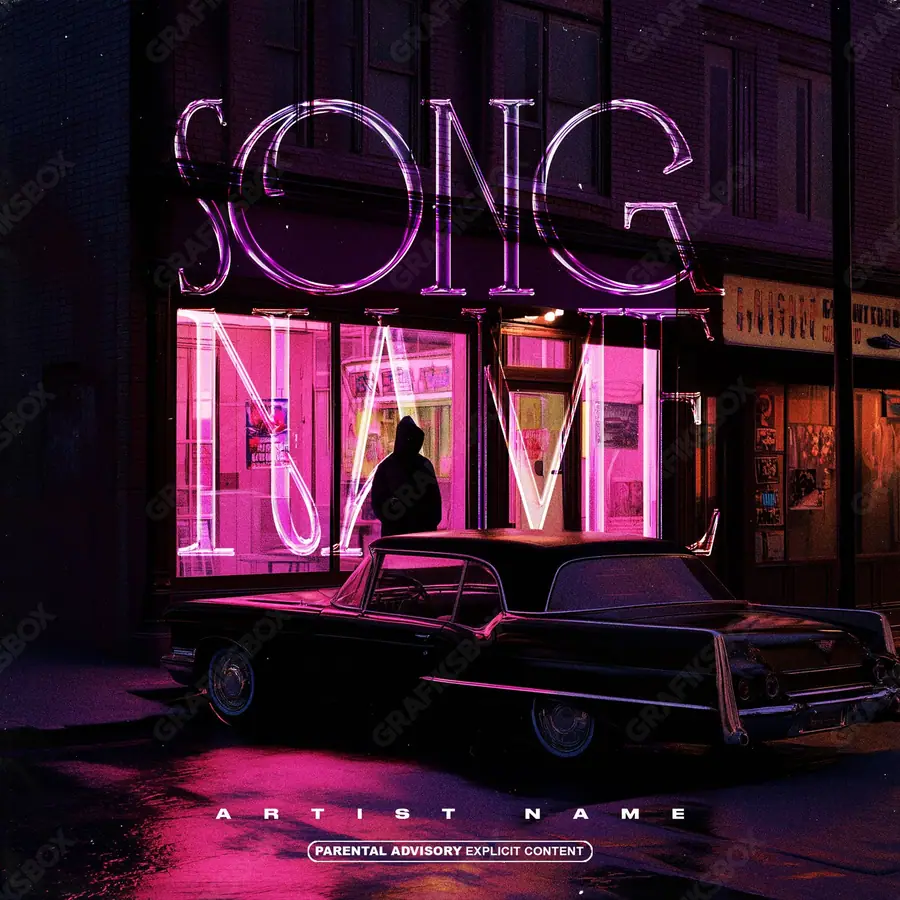 Premade album cover “Pink District” — an urban frame with dense city texture in pink shades