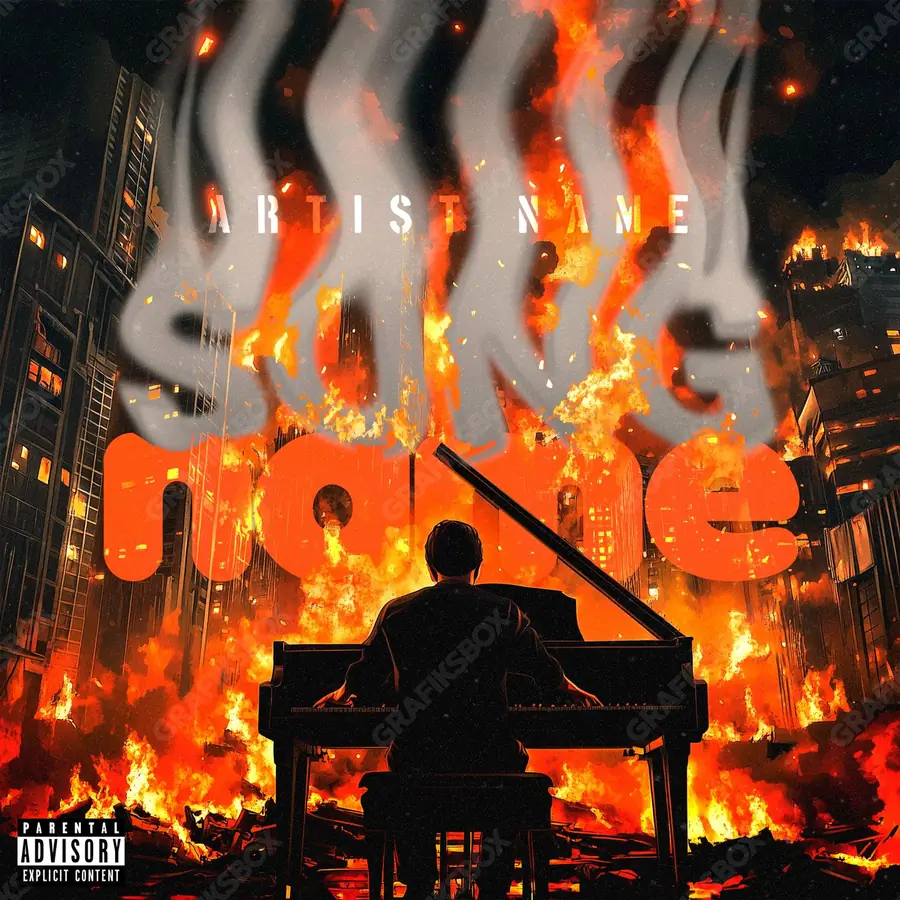 Обложка для песни с огнём «Fire Melody» — огонь и дым в кадре, в оранжевых тонах