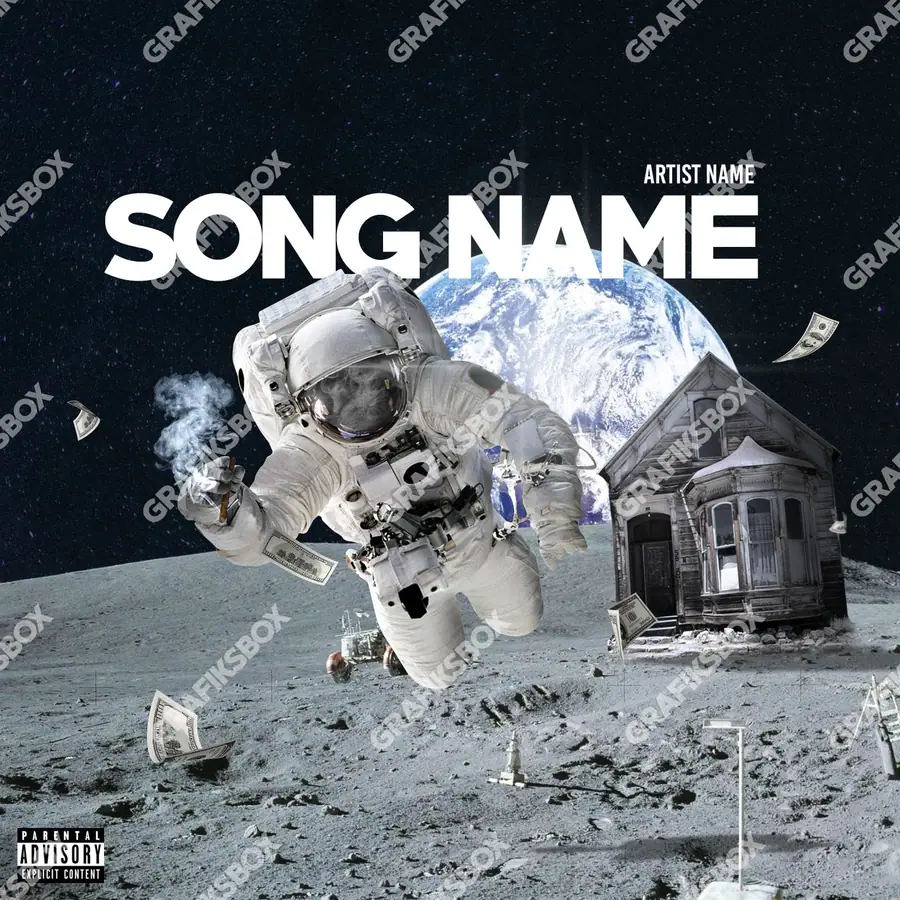 Portada de álbum prediseñada «Astronaut» — una escena cósmica: estrellas, planetas, vacío, en una paleta monocroma