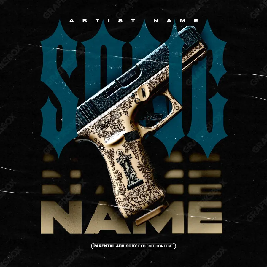 Portada de álbum prediseñada «Saint Glock» — un encuadre que no encaja en una sola categoría, en una gama azul