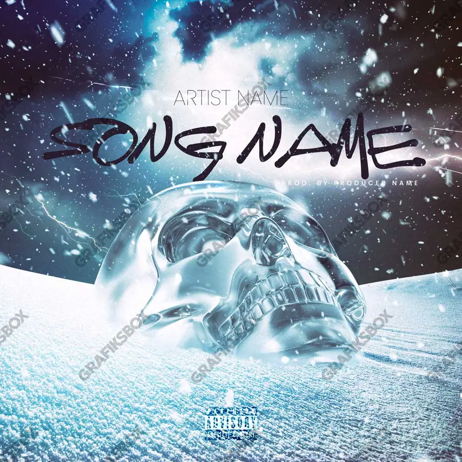 Portada de álbum prediseñada «Snow Skull» — una escena natural tranquila, con espacio para respirar, en tonos azules fríos