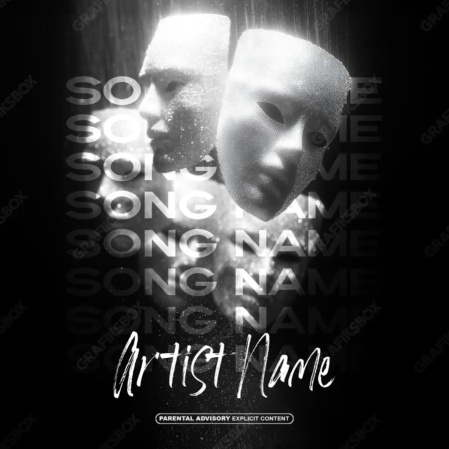 Premade album cover “Diamond Masks” — expensive texture — metal, stones, gloss in a monochrome palette