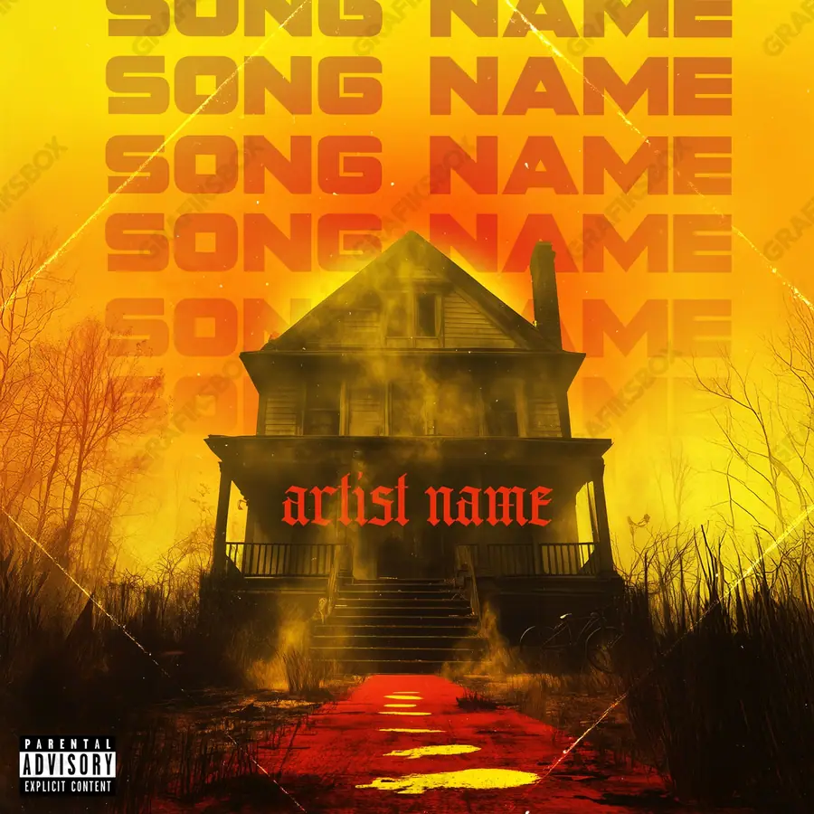 Premade album cover “Smoke House” — an urban frame with dense city texture in orange shades