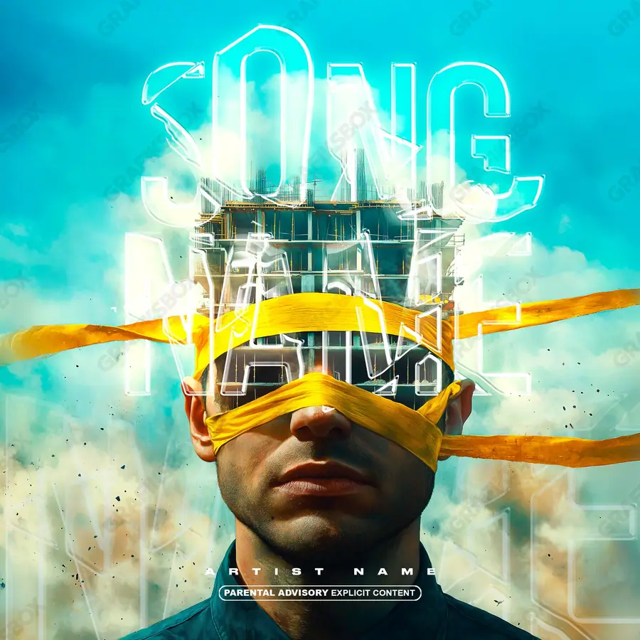 Portada de álbum prediseñada «Manufacturing» — una idea visual original sin equivalente cercano en el catálogo, en tonos azules fríos