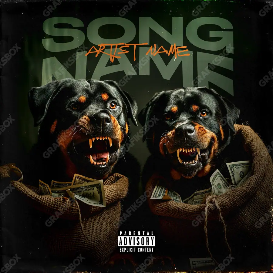 Premade album cover “Rottweilas” — an original visual idea with no close match in the catalogue in orange shades