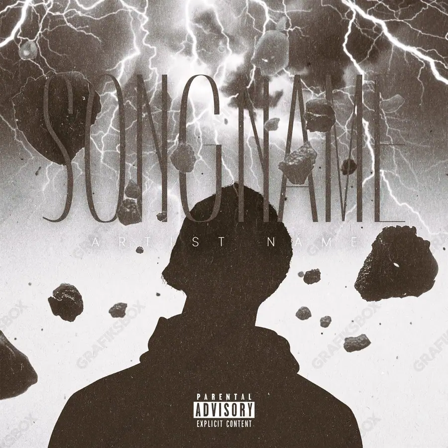 Premade album cover “Turmoil” — an original visual idea with no close match in the catalogue in a black and white palette