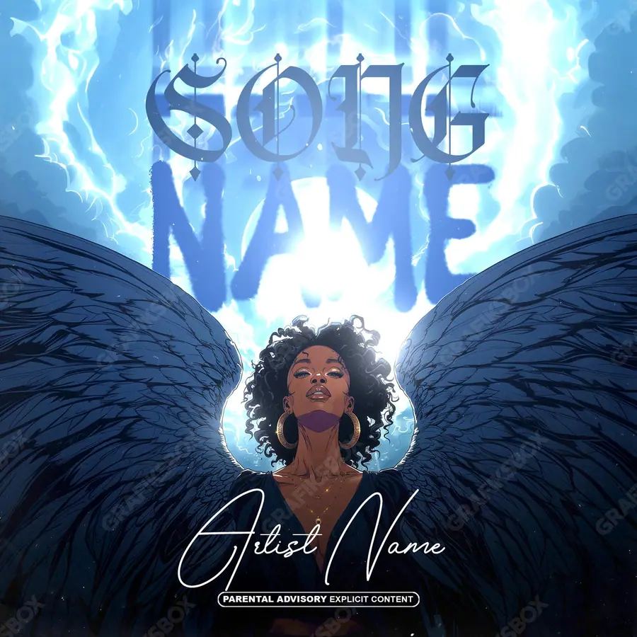 Premade album cover “Blue Wings” — dark art with a heavy atmosphere in cool blue tones