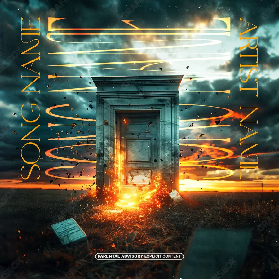 Portada de álbum prediseñada «War Entrance» — una idea visual original sin equivalente cercano en el catálogo, en matices anaranjados