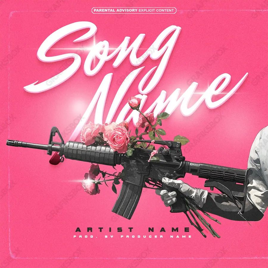 Premade album cover “Flower Rifle” — flowers in frame and a soft colour range in a red palette