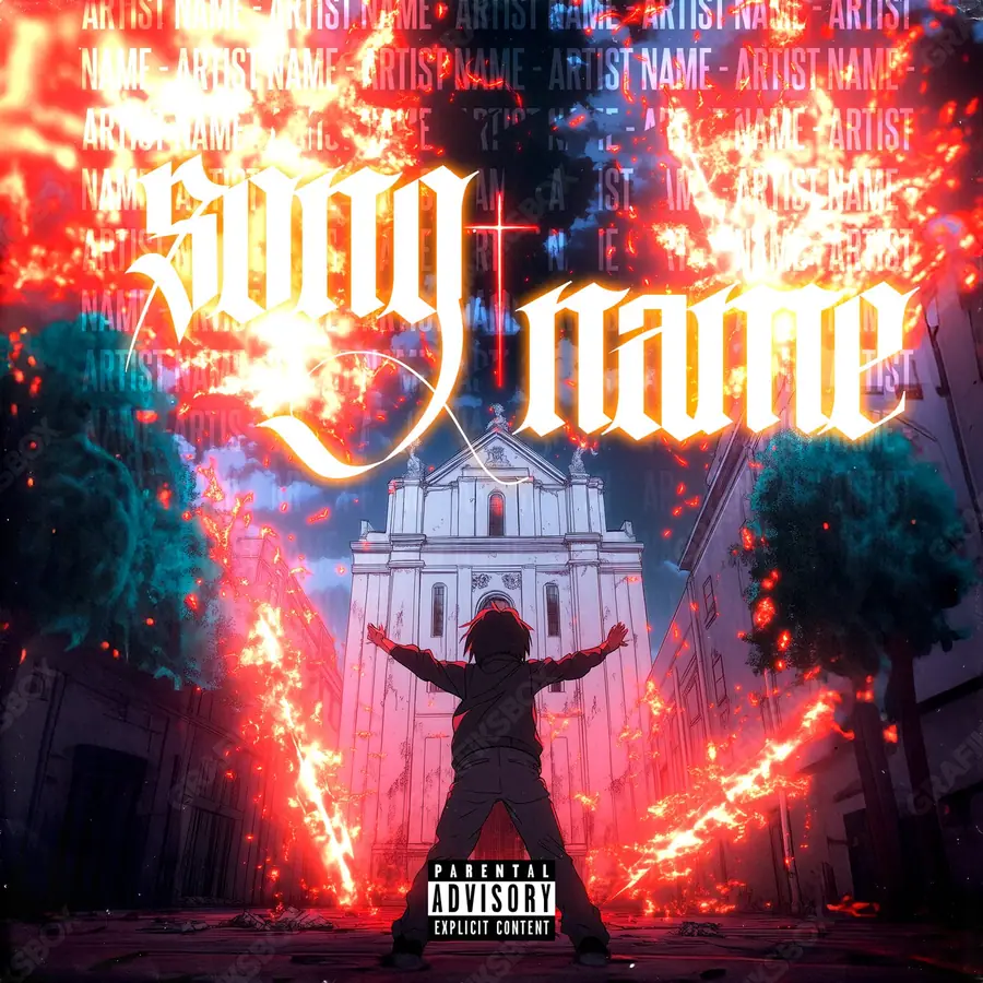 Portada de álbum prediseñada «Invoke» — una idea visual original sin equivalente cercano en el catálogo, en una gama roja