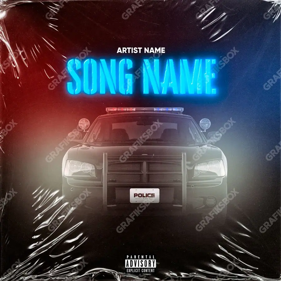 Premade album cover “Police Car” — a car in frame and a sense of speed in a blue palette