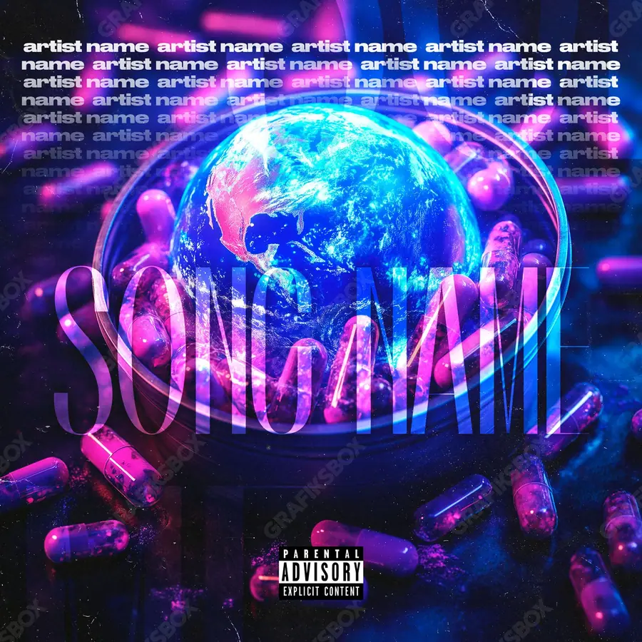 Portada de álbum prediseñada «Hallucinogens» — un motivo con carácter propio, en tonos azules fríos