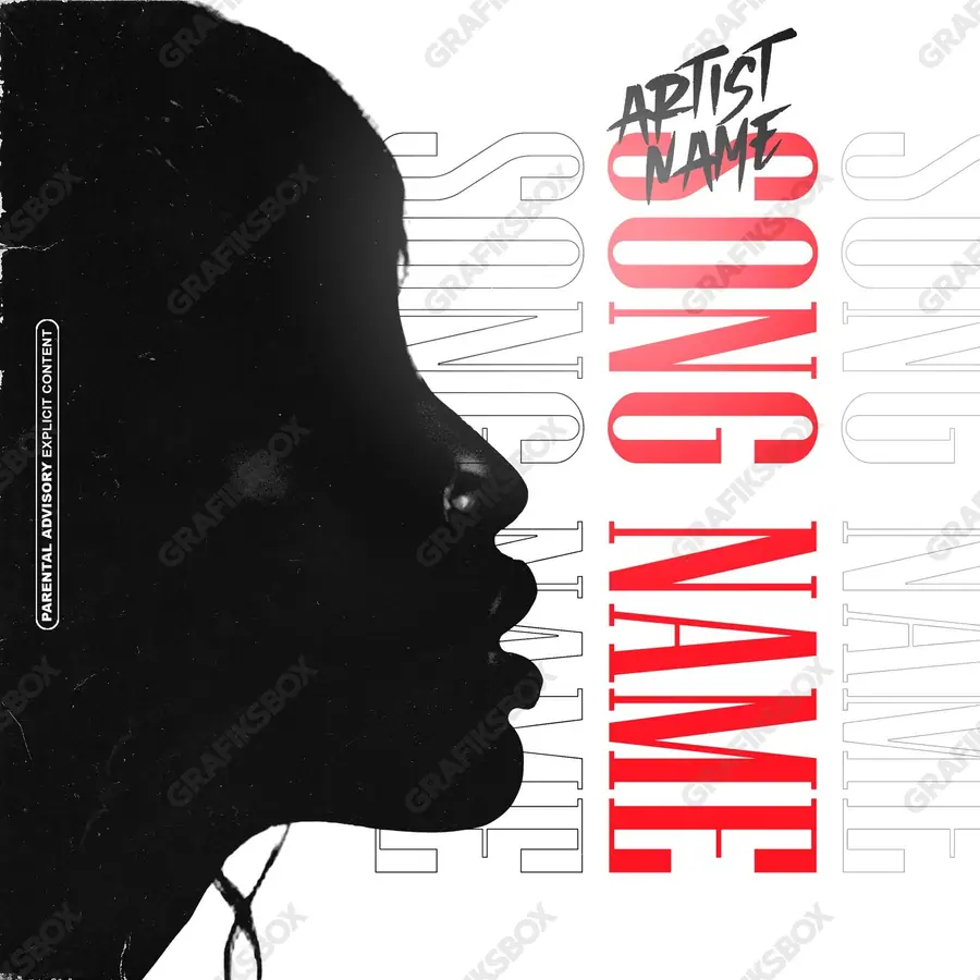 Premade album cover “The Face” — a close portrait built around the eyes in deep red tones