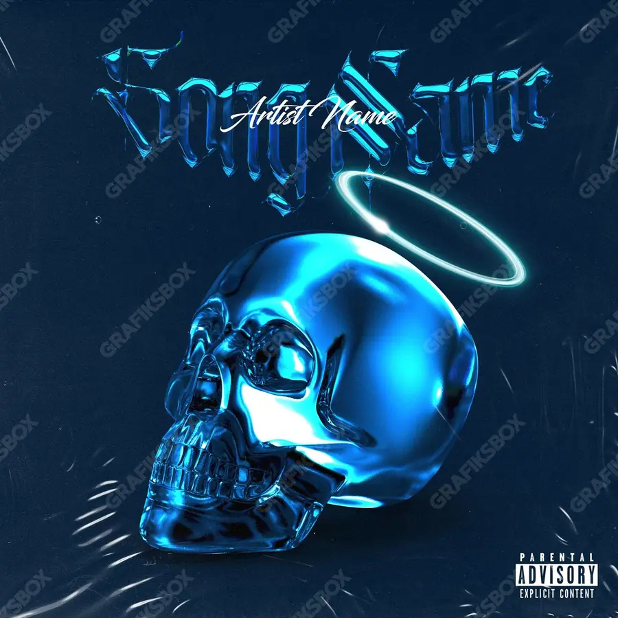 Portada de álbum prediseñada «Saint Skull» — una escena sombría que mantiene la tensión, en tonos azules fríos