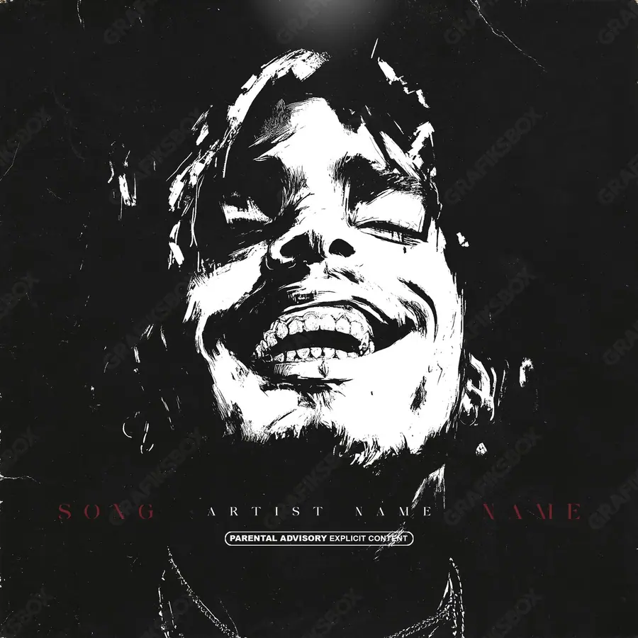 Premade album cover “Sad Happiness” — a restrained frame with a sense of solitude in a monochrome palette