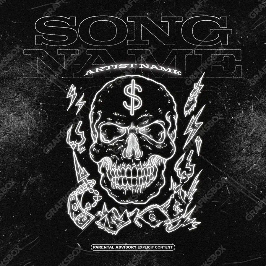 Обложка для трека в мрачной эстетике «Stake Skull» — тёмный арт с жёсткими образами, в чёрно-белом