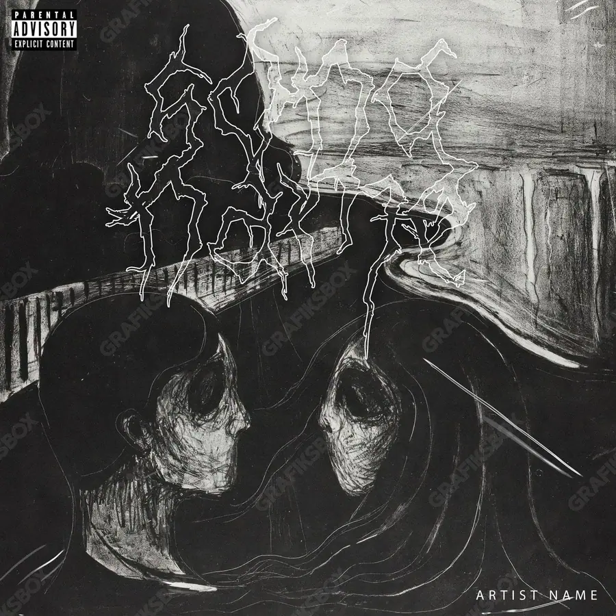 Portada de álbum prediseñada «Rupture» — un encuadre que no encaja en una sola categoría, en una gama en blanco y negro