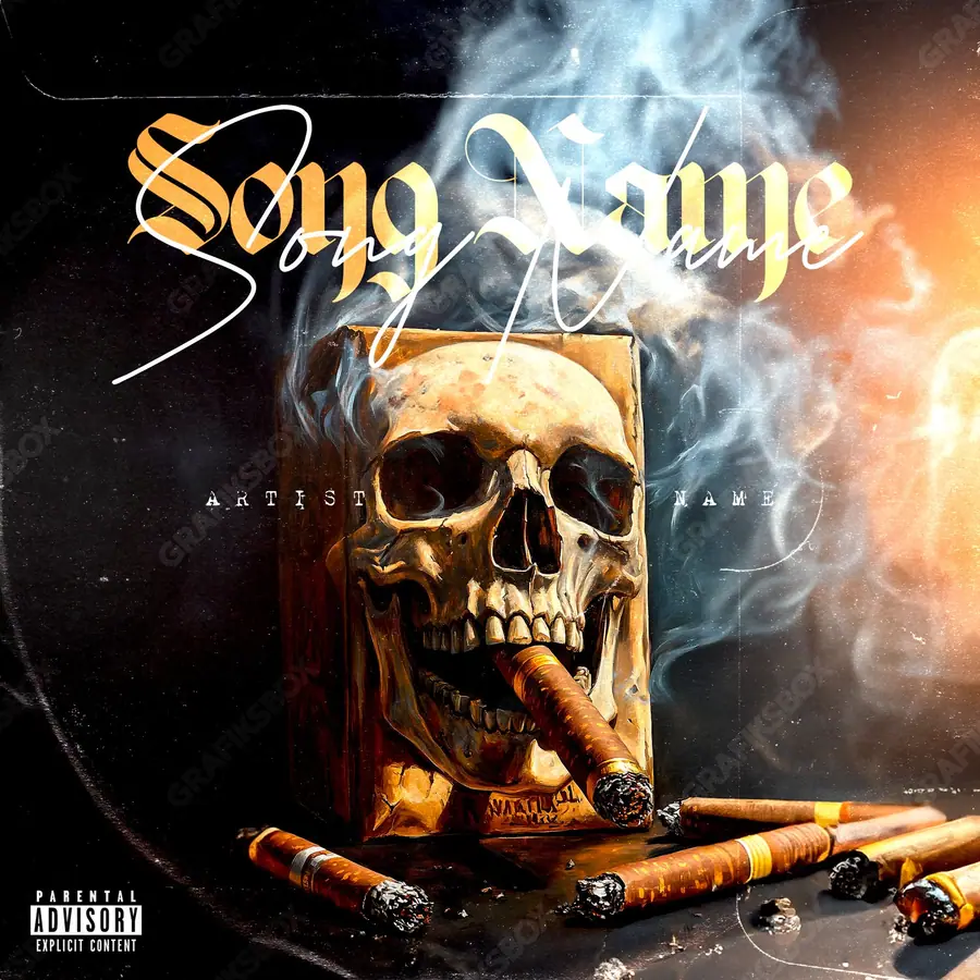 Premade album cover “Smokskull” — a frame that refuses to sit in one category in an orange palette