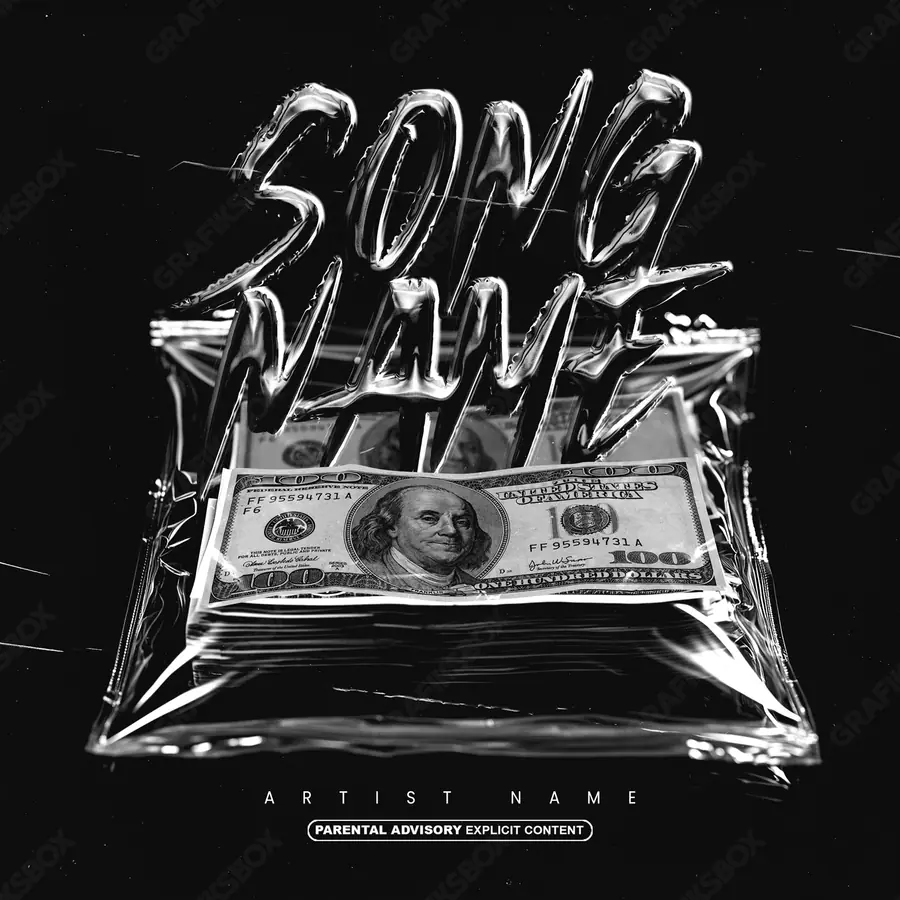 Premade album cover “Pay Bag” — an original visual idea with no close match in the catalogue in a black and white palette