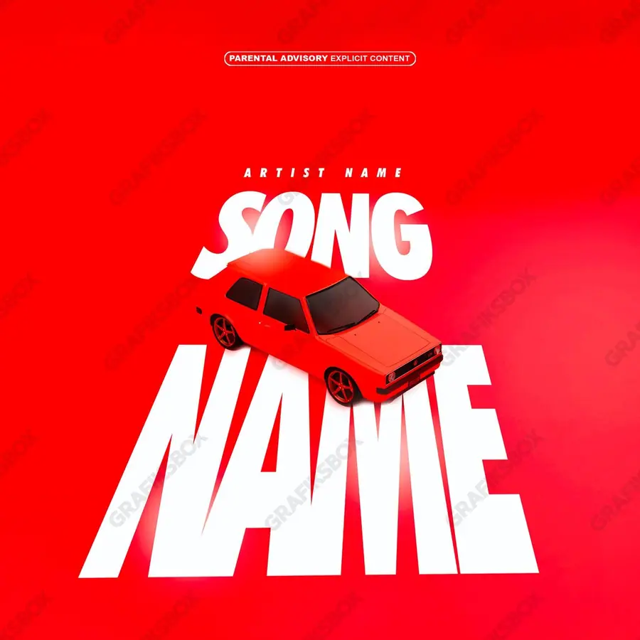 Premade album cover “Volkswagen” — an original visual idea with no close match in the catalogue in a red palette