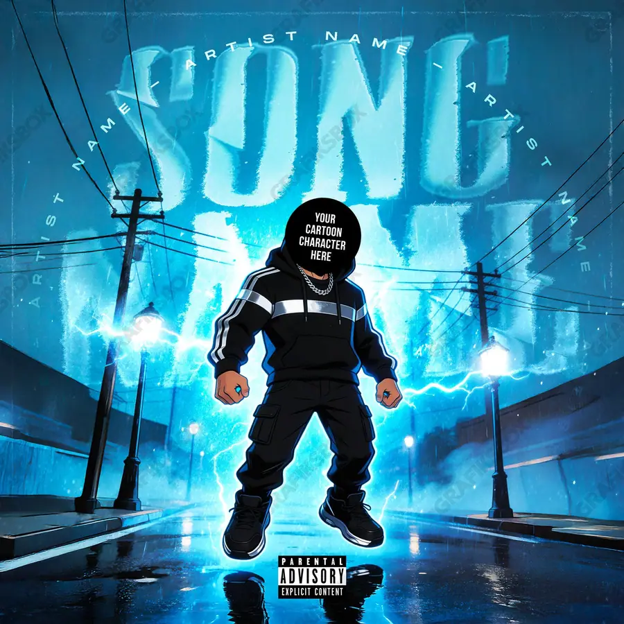 Portada de álbum prediseñada «Blue Voltage» — un encuadre que no encaja en una sola categoría, en una gama azul