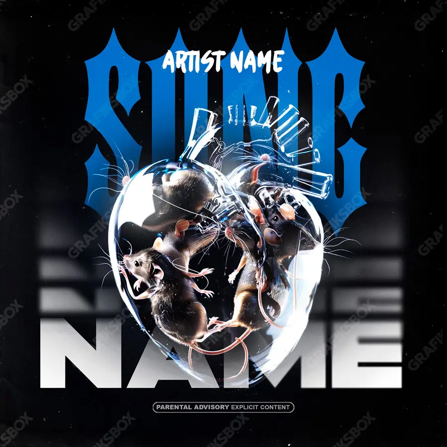 Portada de álbum prediseñada «Rodents» — una idea visual original sin equivalente cercano en el catálogo, en tonos azules fríos