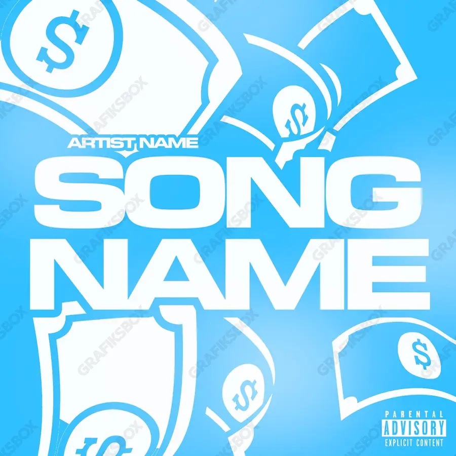 Premade album cover “Blue Cash” — the props of wealth: gold, cash, shine in a blue palette