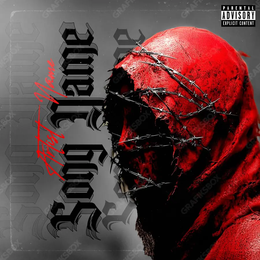 Portada de álbum prediseñada «Infirmity» — un encuadre que no encaja en una sola categoría, en tonos rojos intensos