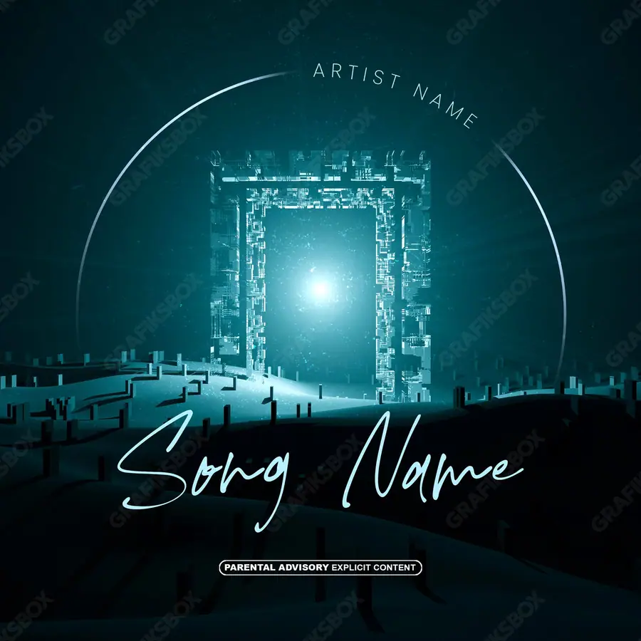 Готовая обложка для трека «El Portal» — тёмный кадр, в синих тонах
