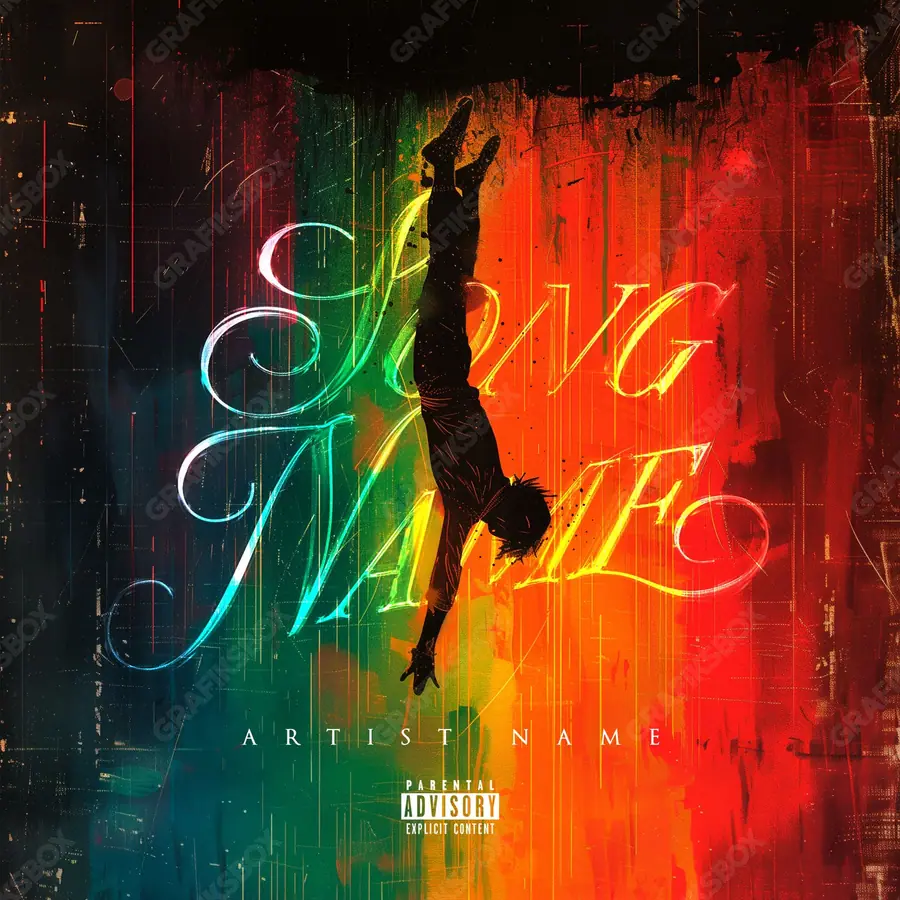Portada de álbum prediseñada «Merits» — una idea visual original sin equivalente cercano en el catálogo, en una gama roja