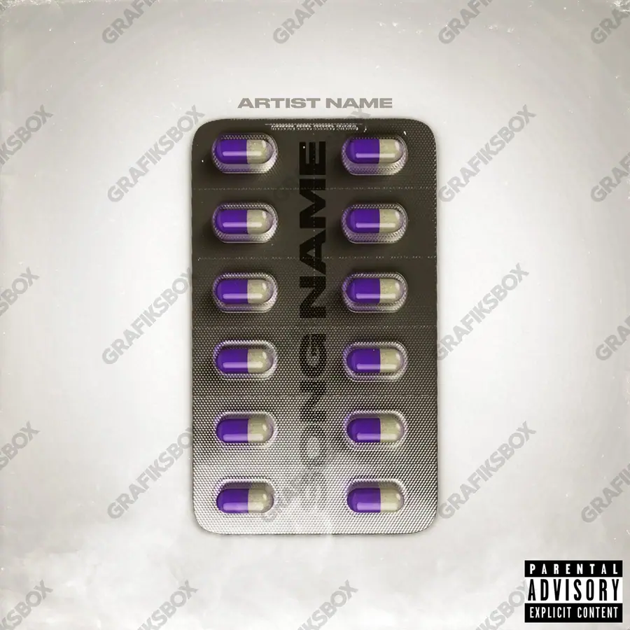 Premade album cover “Purple Pills” — an original visual idea with no close match in the catalogue in a purple palette