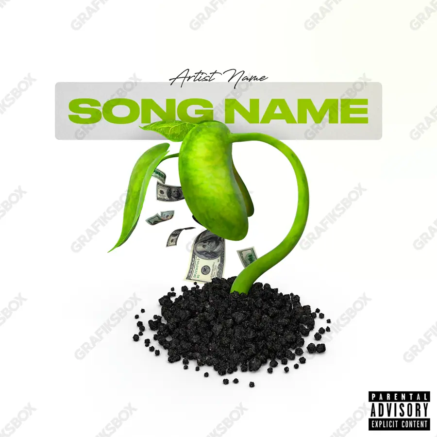 Portada de álbum prediseñada «Grow» — una idea visual original sin equivalente cercano en el catálogo, en una gama verde