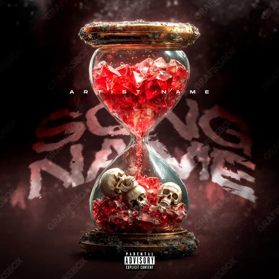 Portada de álbum prediseñada «Time is Money» — un encuadre sobre estatus, oro bajo una luz densa, en tonos rojos intensos