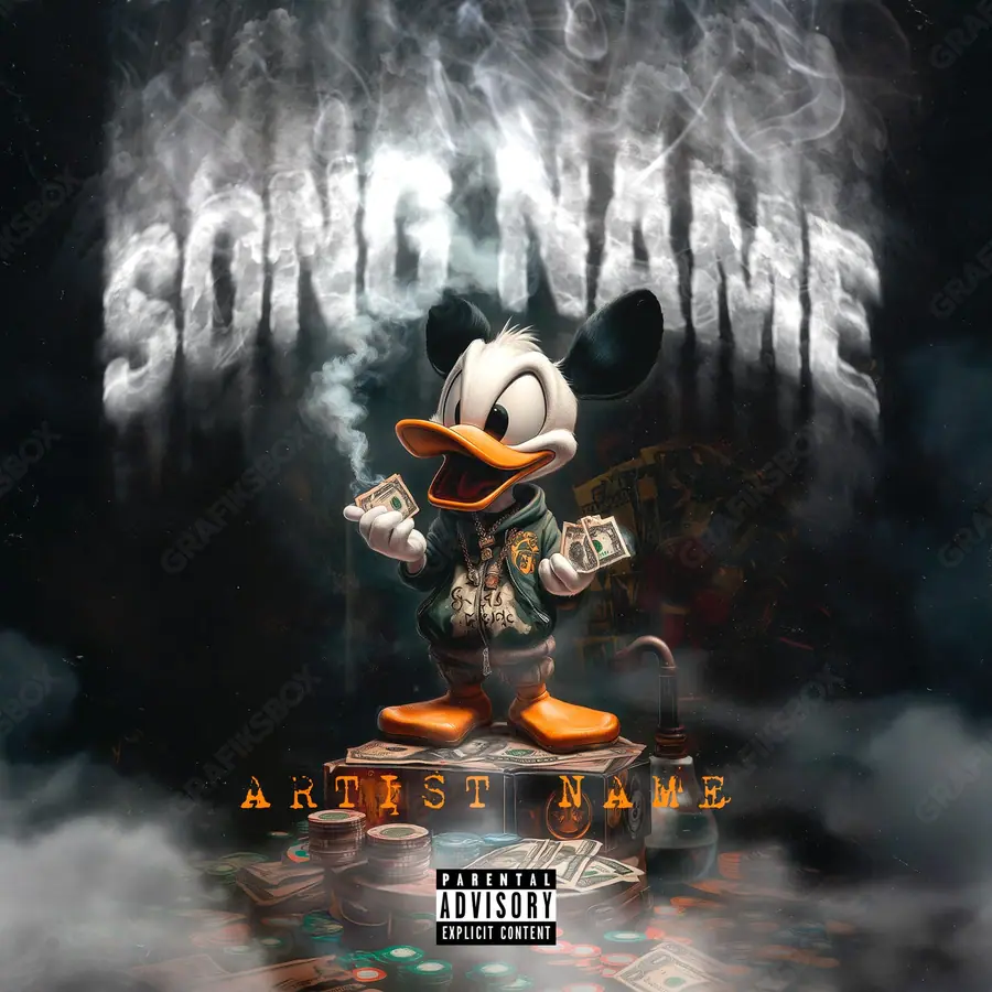 Portada de álbum prediseñada «The Duck» — una idea visual original sin equivalente cercano en el catálogo, en una gama en blanco y negro