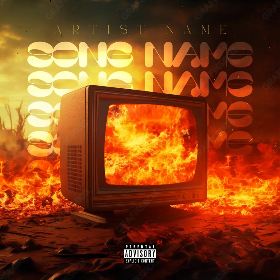 Обложка для трека с огнём «Square Flame» — горячий кадр: искры, жар, дым, в оранжевых тонах