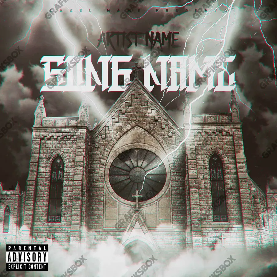 Premade album cover “Church” — an original visual idea with no close match in the catalogue in a black and white palette