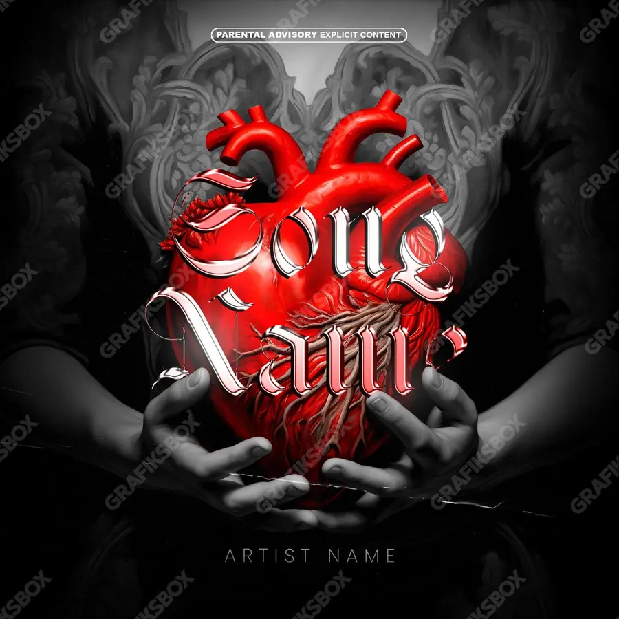 Portada de álbum prediseñada «Cora» — una idea visual original sin equivalente cercano en el catálogo, en una gama roja