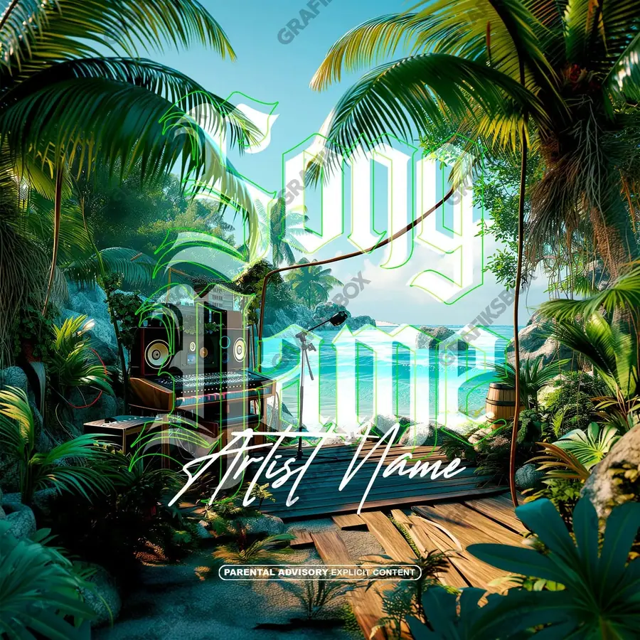 Premade album cover “Tropic Song” — a frame that refuses to sit in one category in green shades