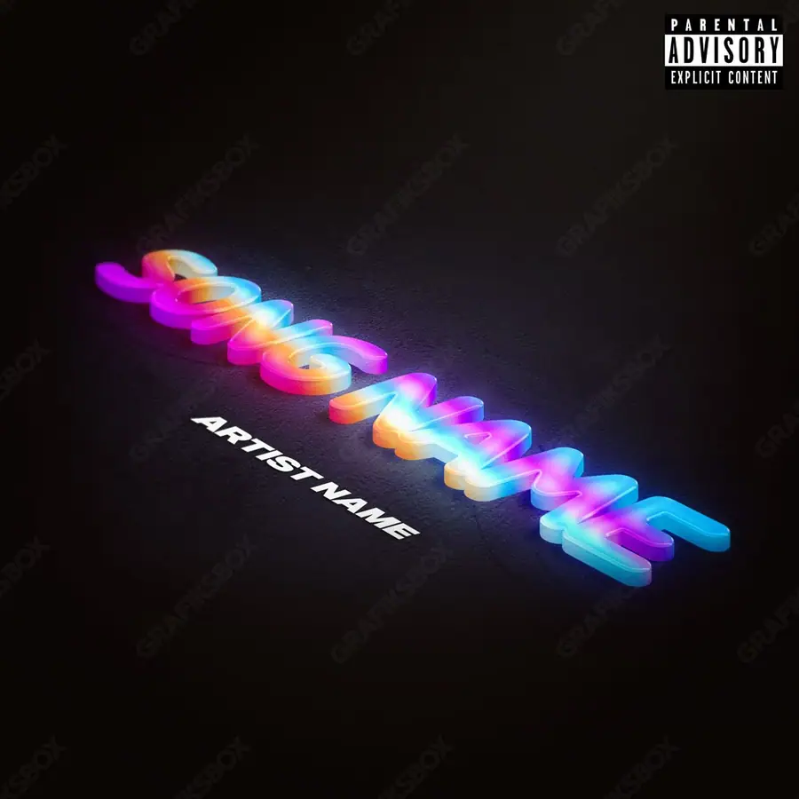 Premade album cover “Neon” — neon lighting and coloured highlights in a blue palette