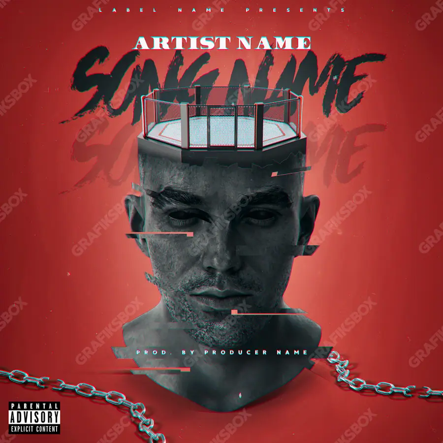 Portada de álbum prediseñada «War Mind» — una idea visual original sin equivalente cercano en el catálogo, en una gama roja