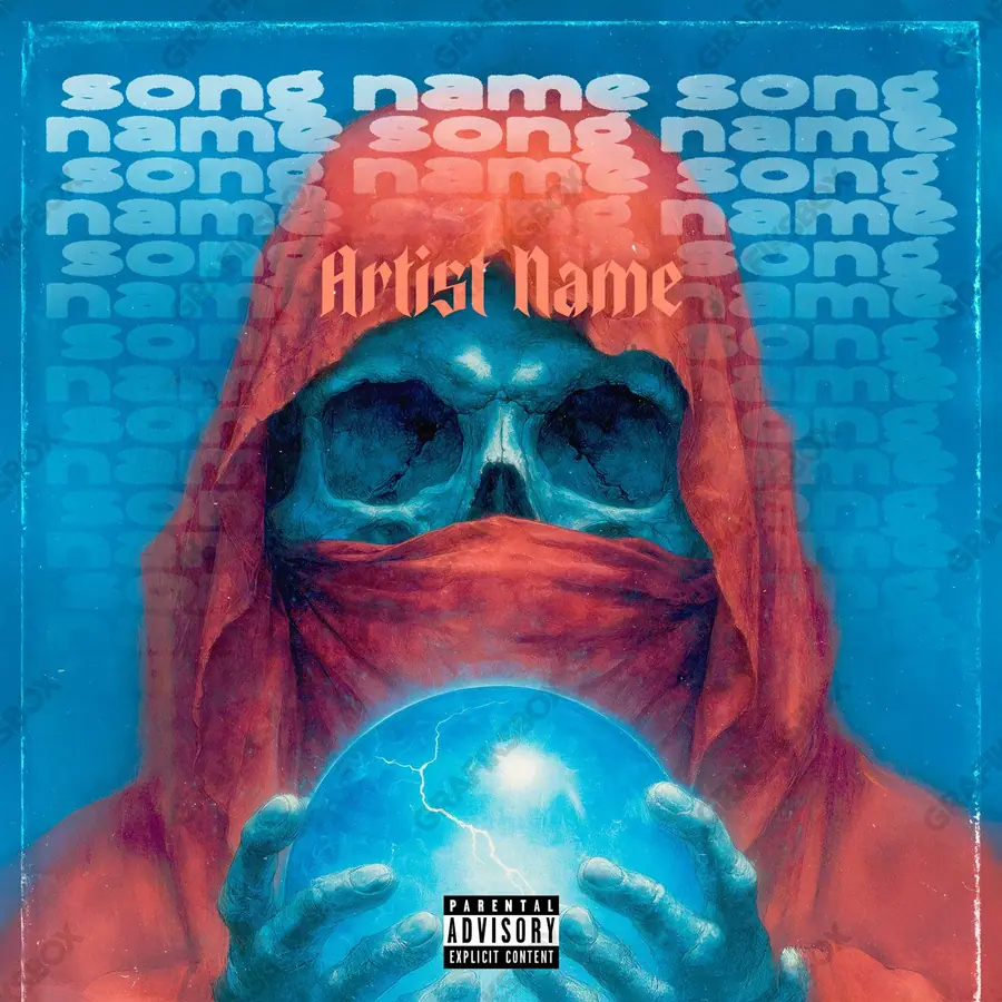 Premade album cover “The Magic Ball” — an original visual idea with no close match in the catalogue in a blue palette