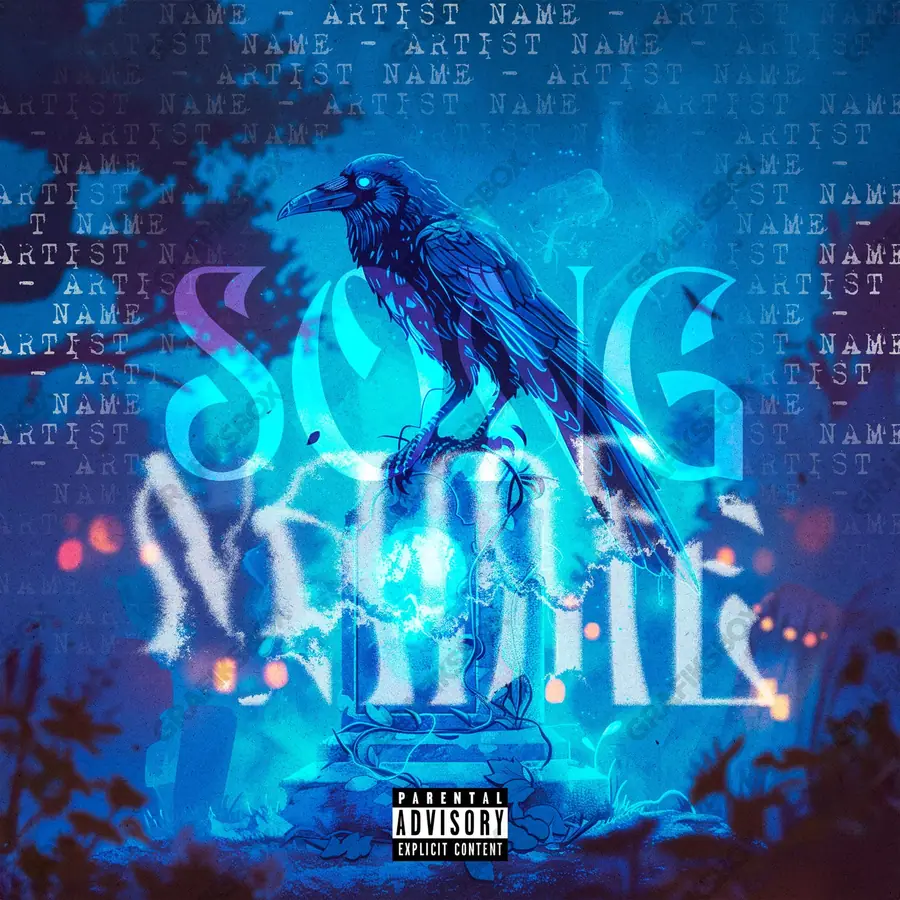 Premade album cover “Burying” — a frame that refuses to sit in one category in a blue palette