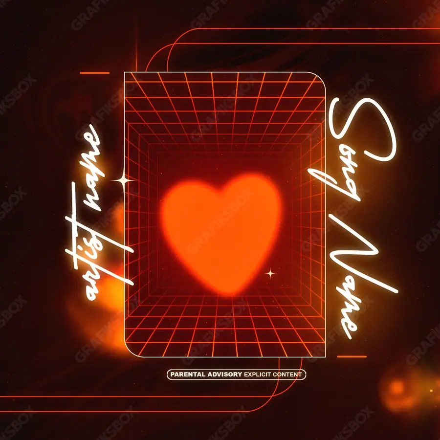 Premade album cover “Heartbeats” — an original visual idea with no close match in the catalogue in deep red tones
